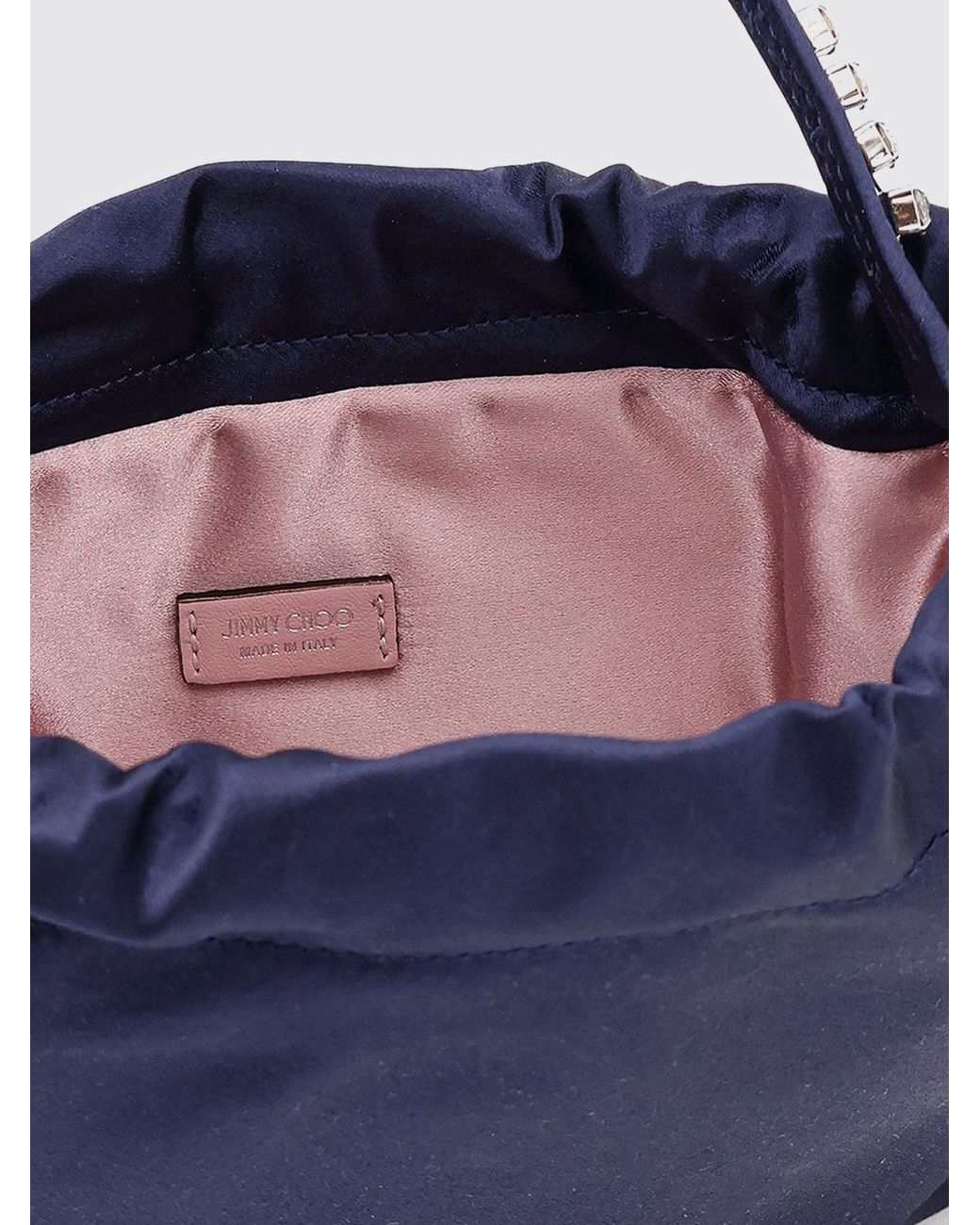 Jimmy Choo Blue Mini Satin Bucket Bag With Jewelled Handle