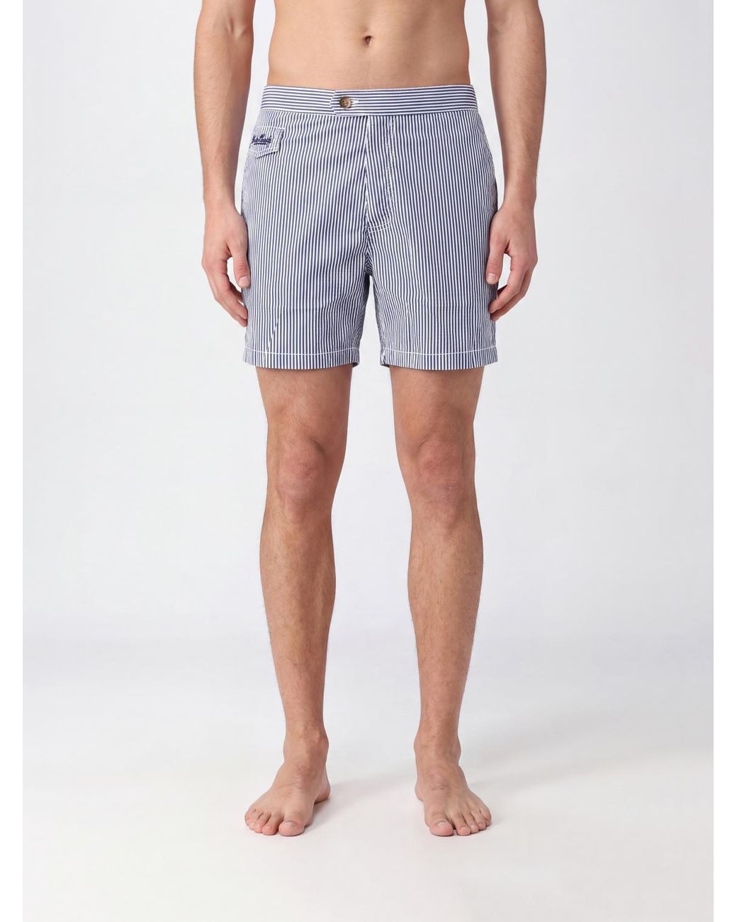 Mc2 Saint Barth Blue Striped Swim Shorts With Elasticated Waist And Embroidered Logo for men