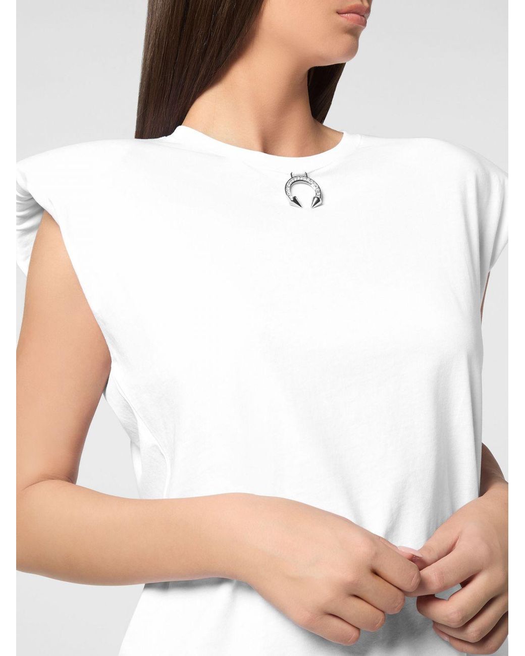 Philipp Plein White Jersey Tank Top With Crew Neck And Padded Shoulders
