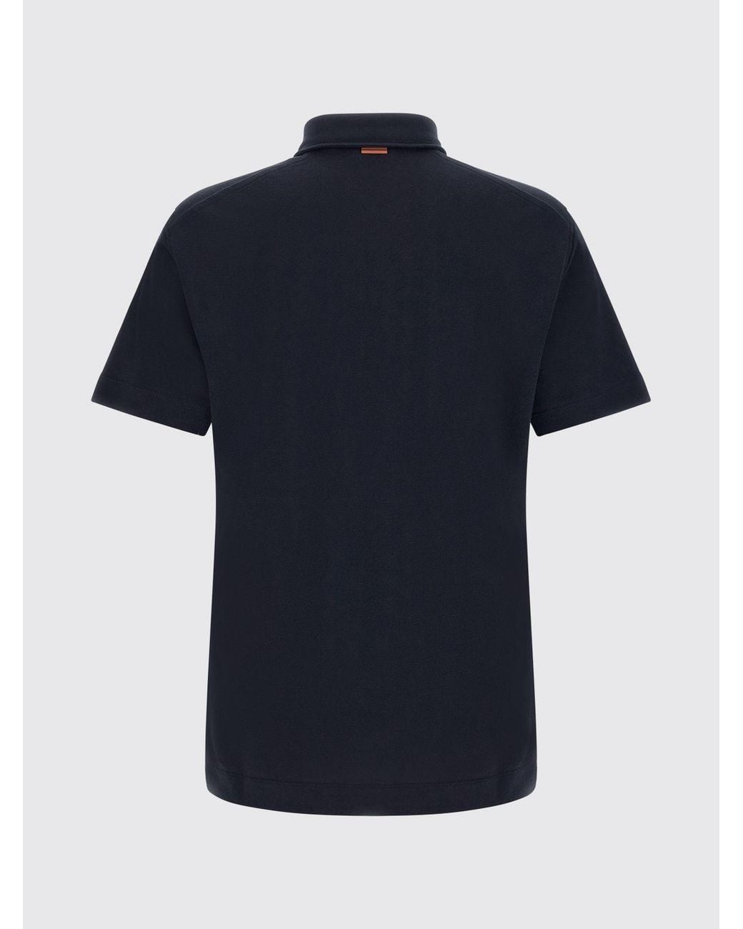 Zegna Blue Short-Sleeved Cotton Polo Shirt With Patch Pocket for men
