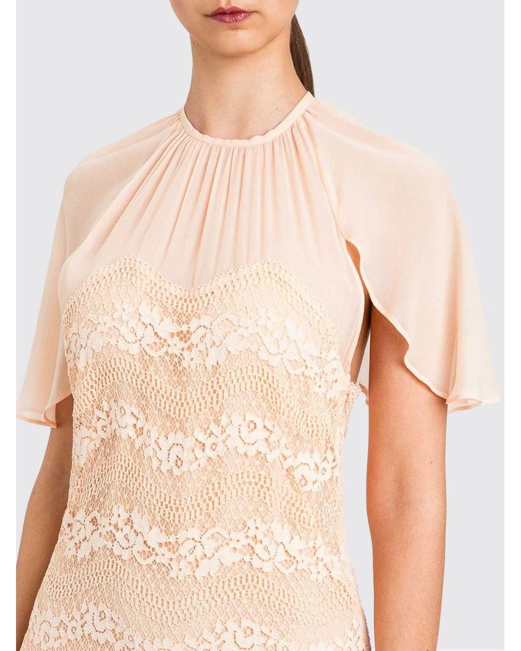 Twinset Natural Viscose And Lace Mini Dress