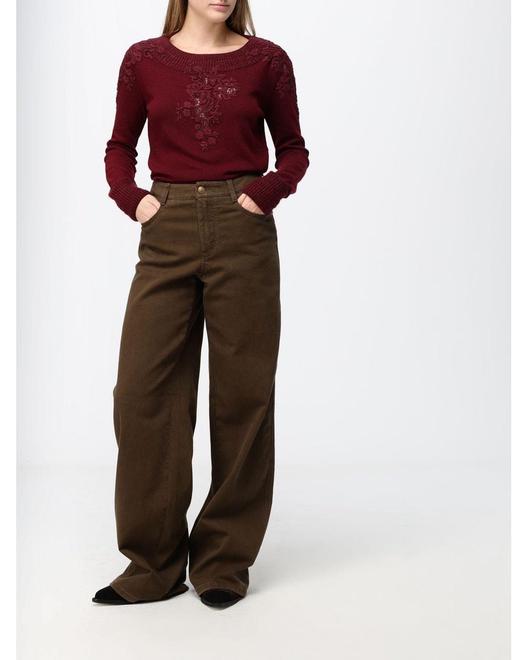 Ermanno Scervino Brown Mid-Rise Wide-Leg Baggy Jeans