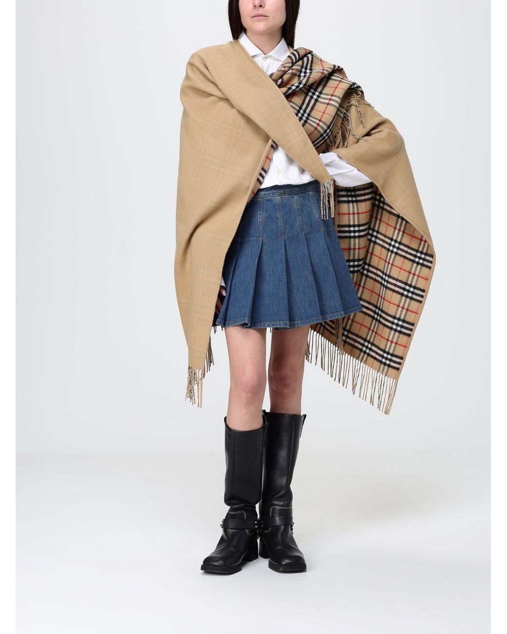 Burberry Blue Pleated Denim Skirt