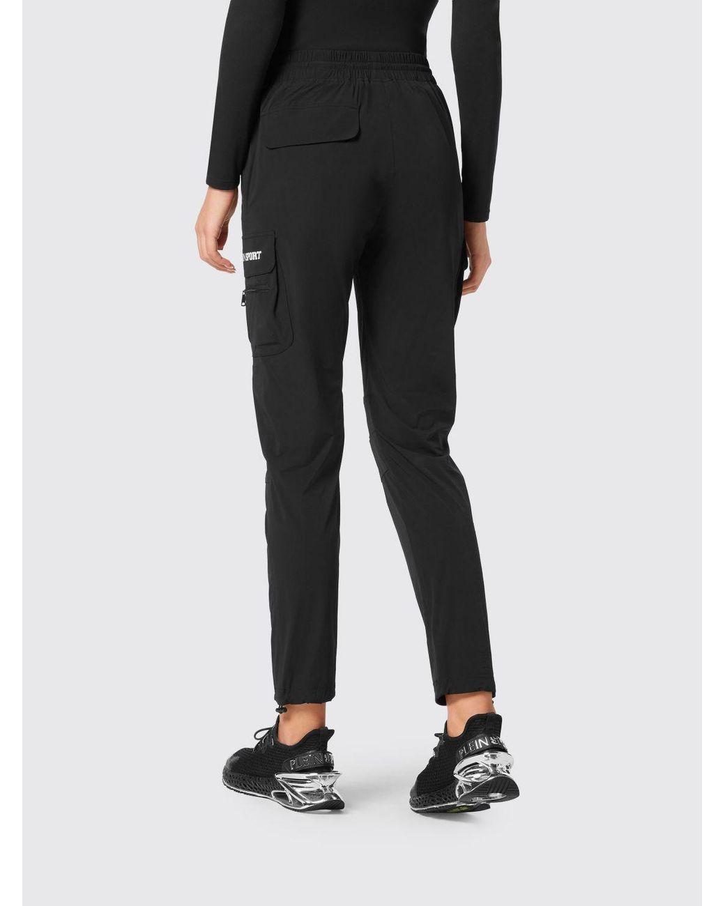 Philipp Plein Black High-Waisted Slim Fit Technical Fabric Cargo Trousers