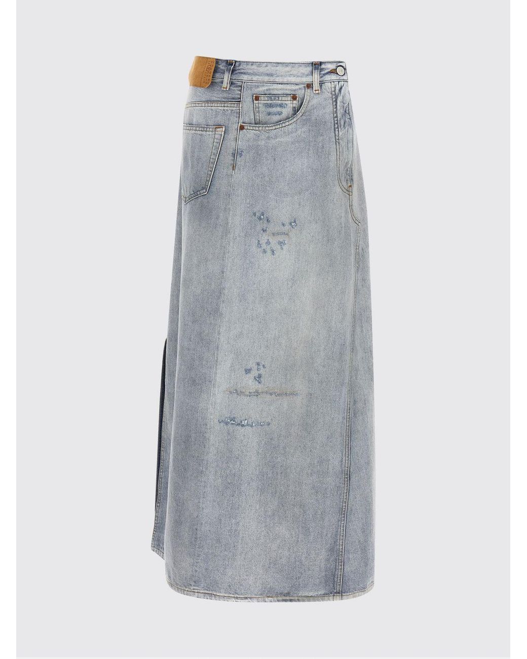 MM6 by Maison Margiela Gray Long Denim Skirt With Turned-Up Effect