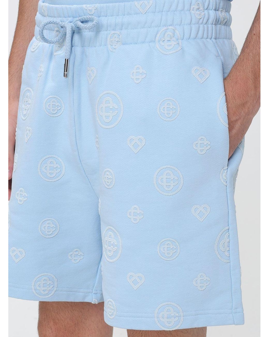 Casablanca Blue Monogram Print Cotton Drawstring Shorts for men