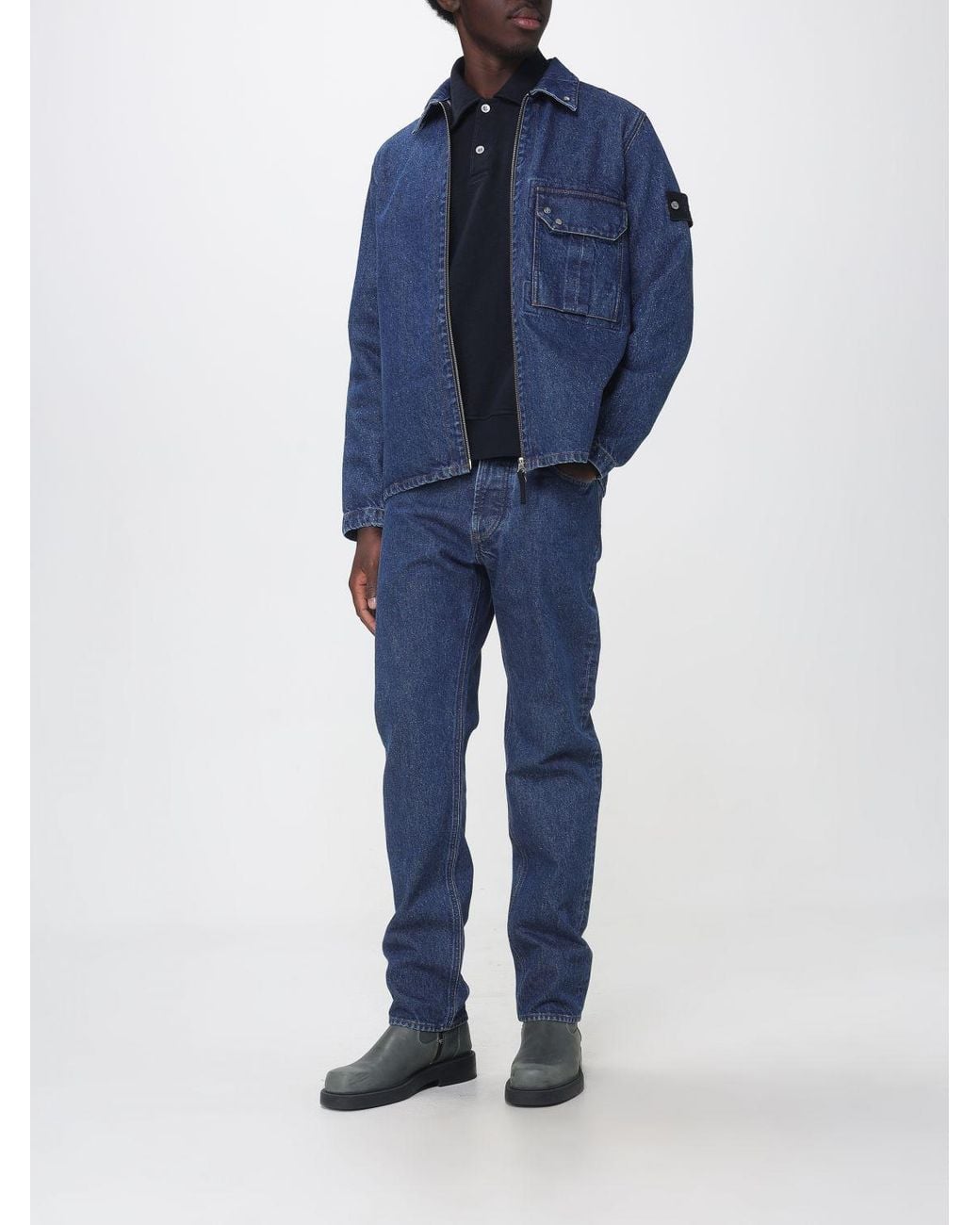 Stone Island Blue Straight Fit Mid-Rise Cotton Denim Jeans for men