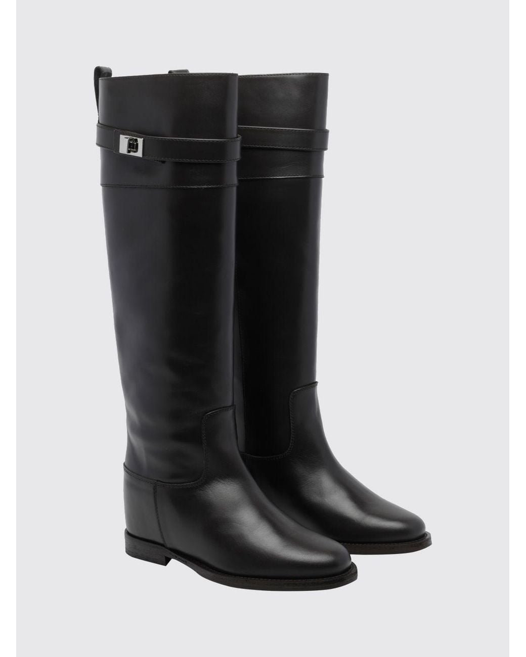 Via Roma 15 Black Knee-High Wedge Boots