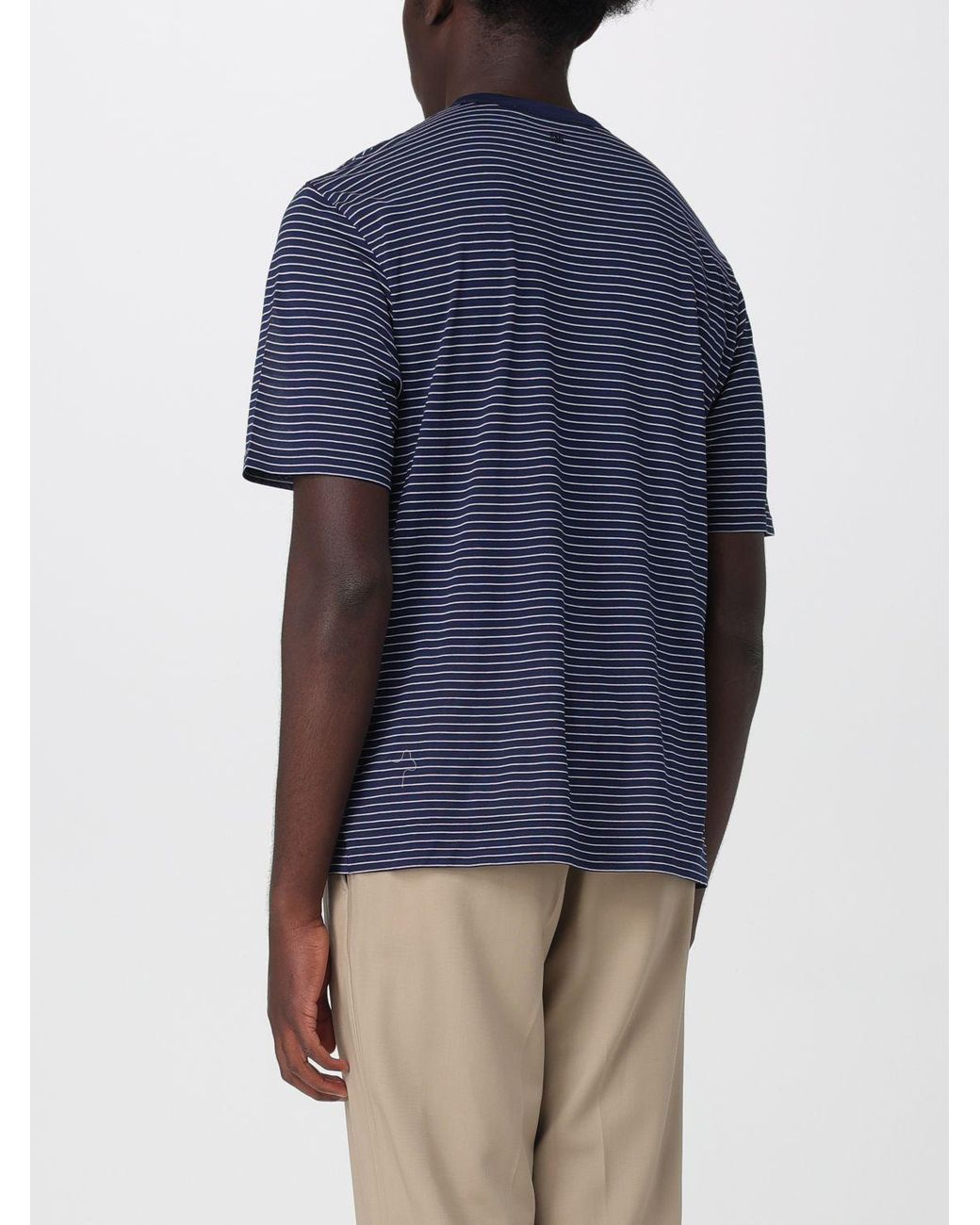 AMI Blue Striped Cotton T-Shirt for men