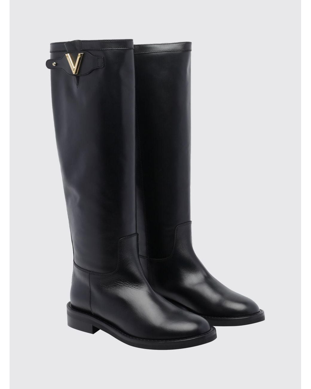 Via Roma 15 Black Smooth Calfskin Leather Riding Boots With Low Heel