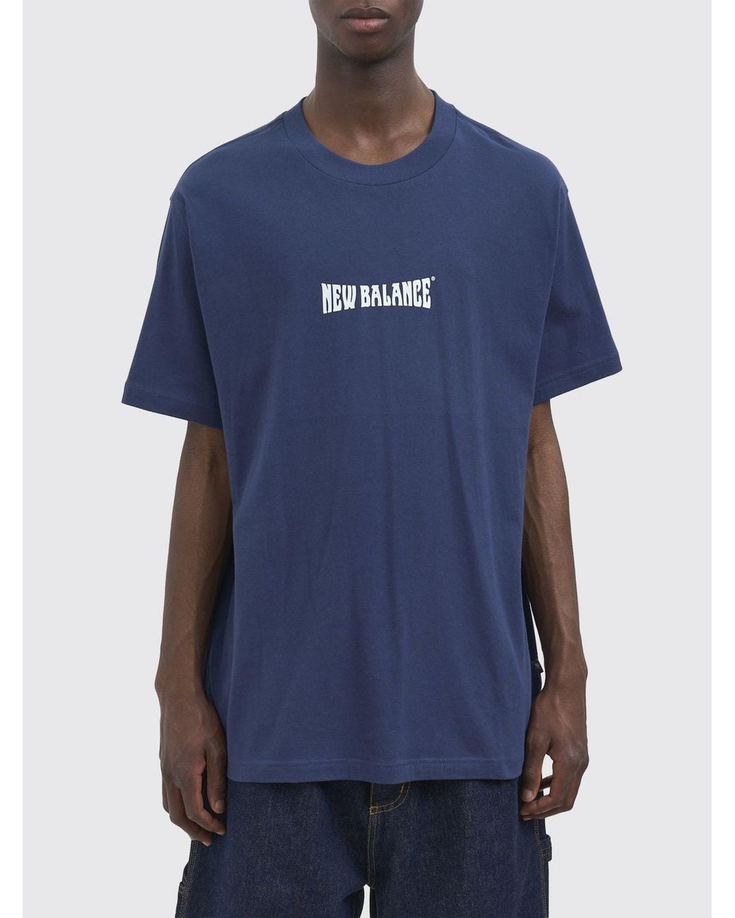 New Balance Blue Relaxed Fit Cotton T-Shirt With Contrast Logo Print for men