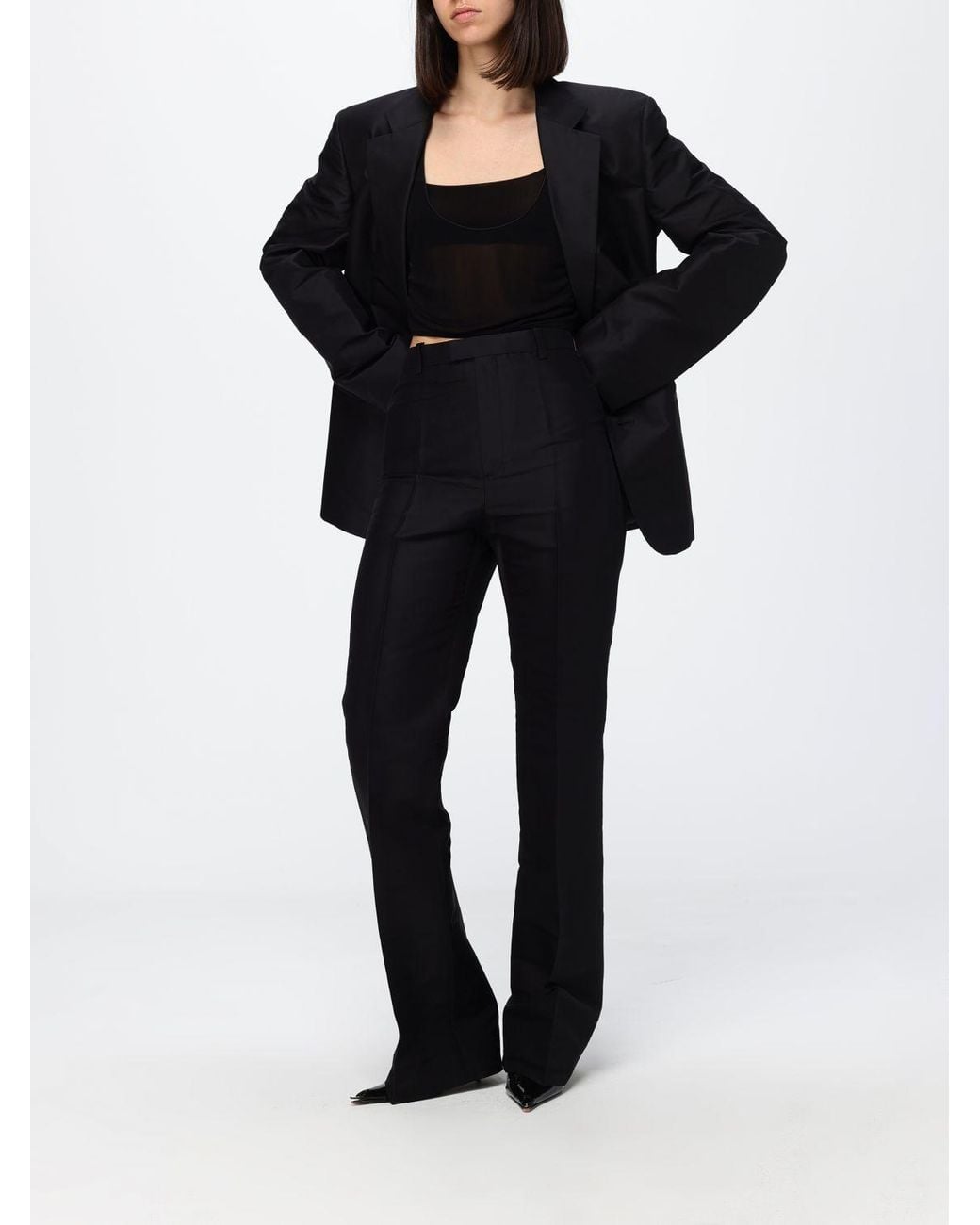 Gucci Black Cropped Silk Blazer With Peak Lapels And Padded Shoulders