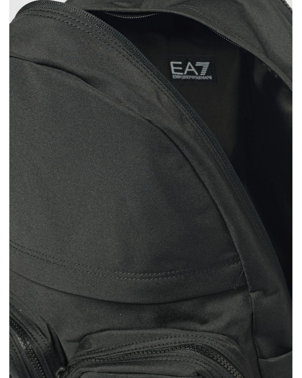 EA7 Black Printed Logo Polyester Backpack for men
