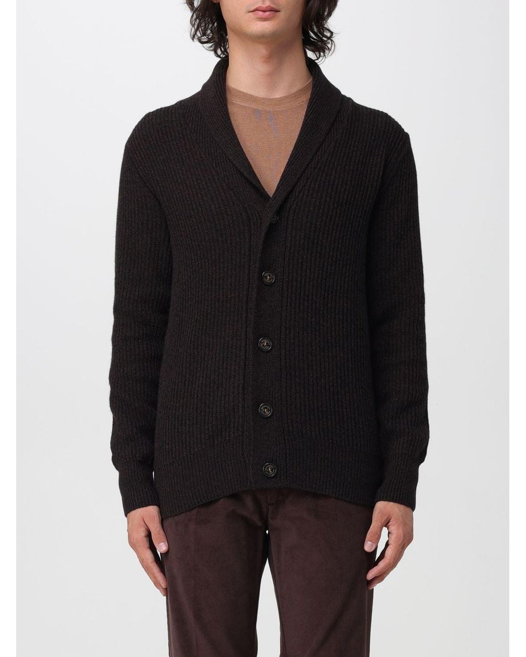 Brooksfield Black Shawl Collar Wool Cardigan With Button Closure for men