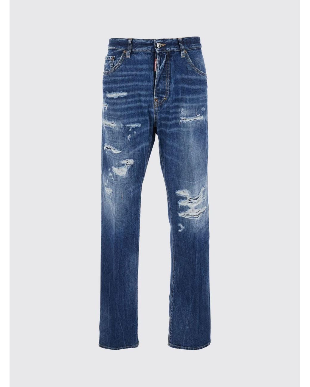 DSquared² Blue 642 Straight Fit Distressed Denim Five-Pocket Jeans for men