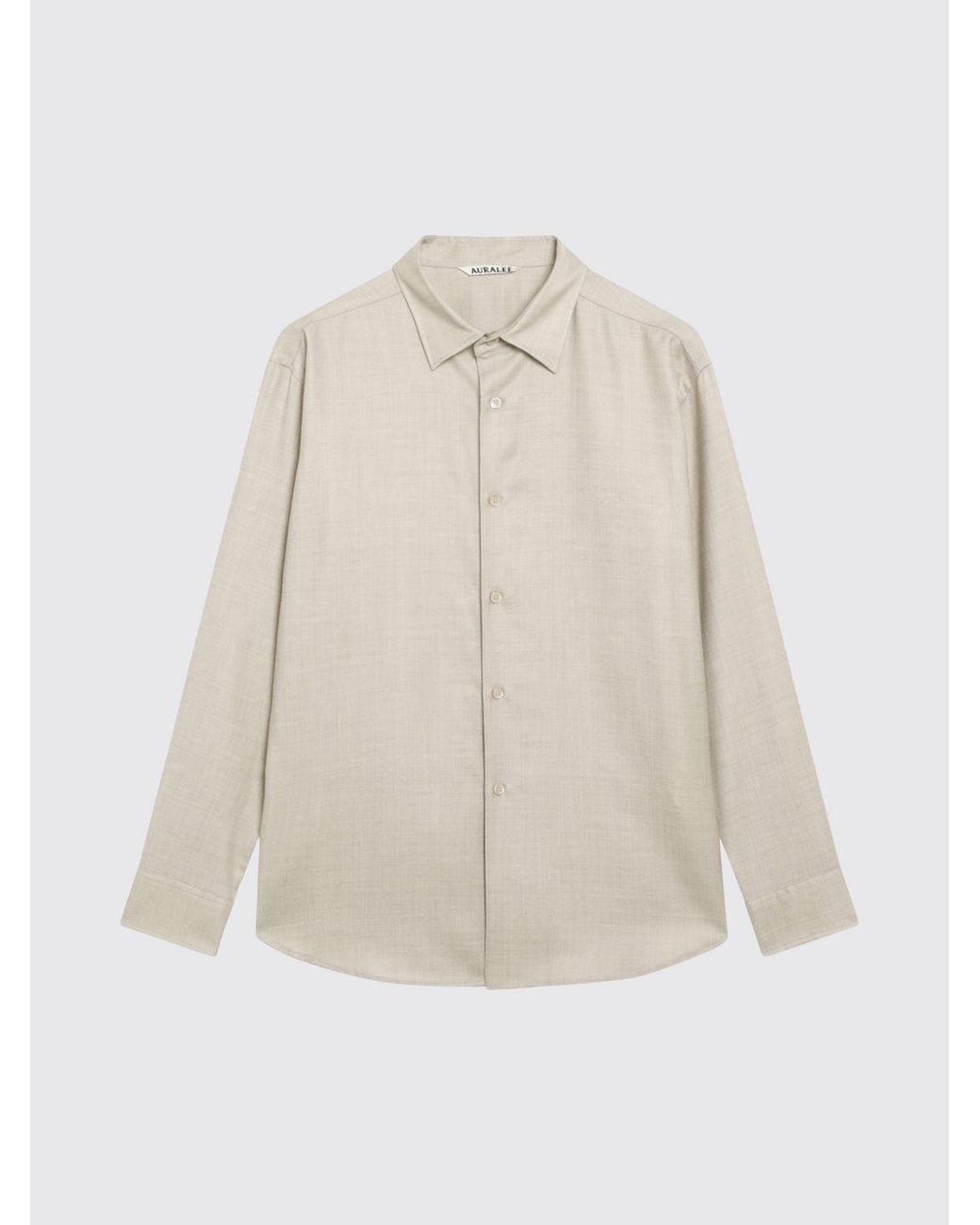 Auralee Natural Striped Long-Sleeved Wool Shirt With A Classic Collar