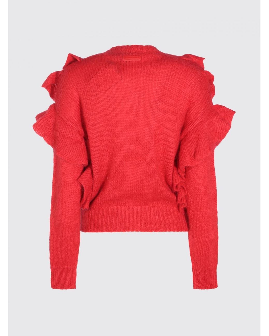 Elisabetta Franchi Red Ruffle-Detail Mohair Blend Crew Neck Jumper