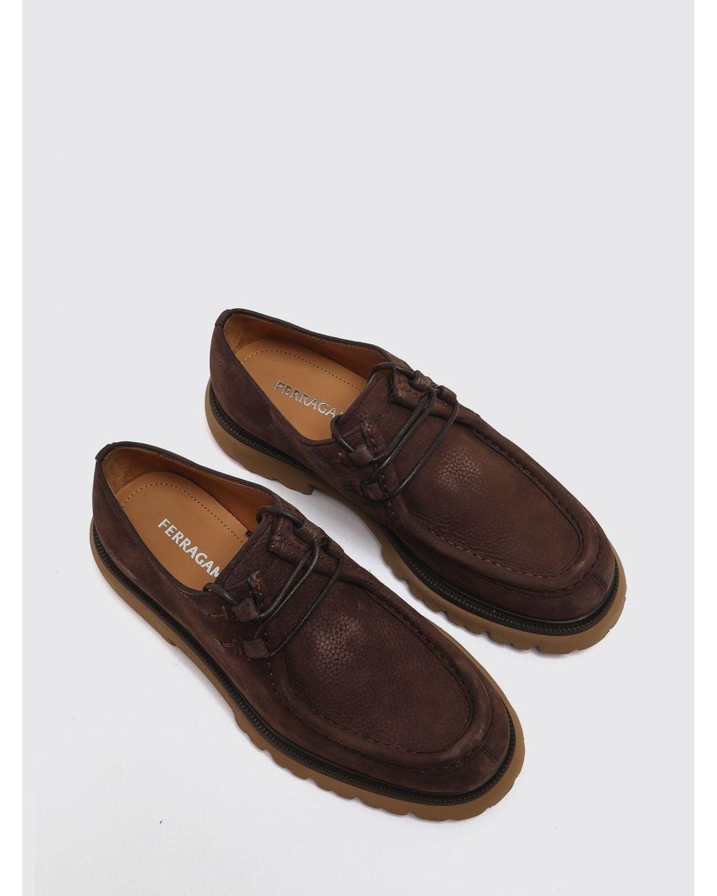 Ferragamo Brown Suede Derby Shoes With Notched Sole for men