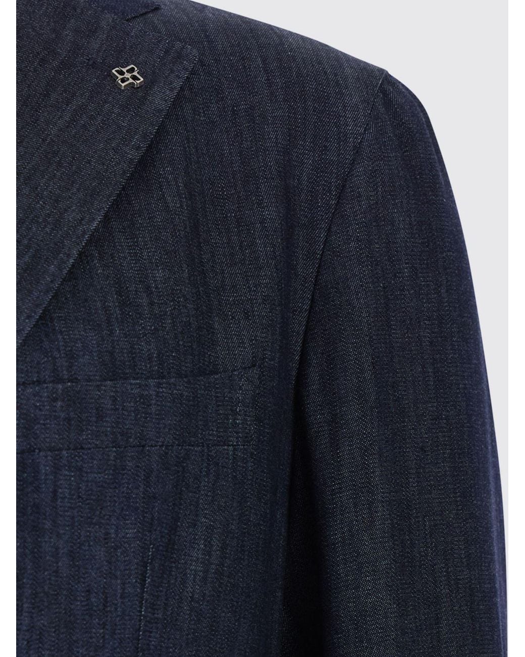 Tagliatore Blue Single-Breasted Cotton Blazer With Notch Lapels And Patch Pockets for men