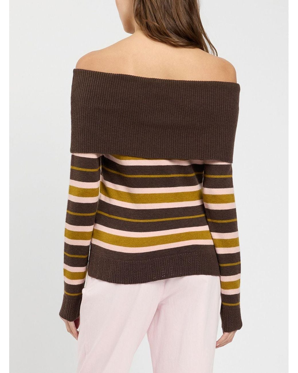 Twinset Gray Striped Wool And Silk Blend Jumper With Boat Neck