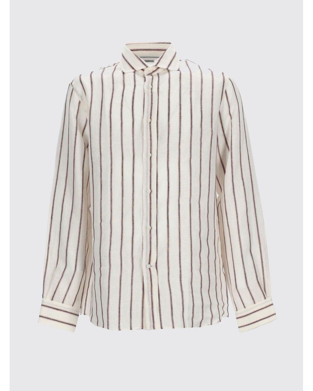 Brunello Cucinelli White Striped Linen Shirt With French Collar for men