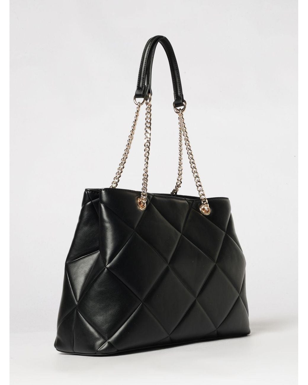 Twinset Black Quilted Synthetic Leather Tote Bag With Metal Mesh Handles