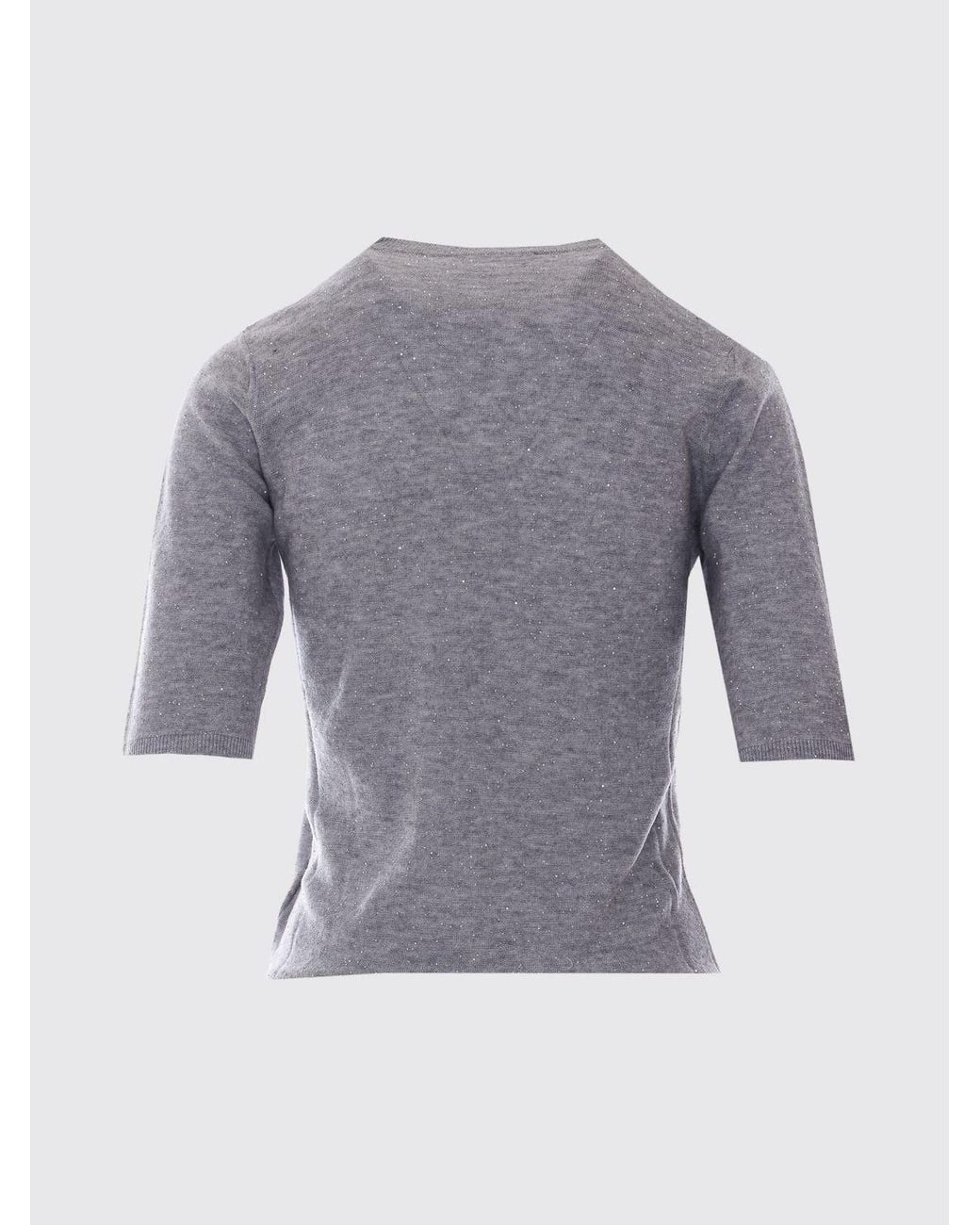 Fabiana Filippi Gray Short-Sleeved Slim Fit Wool Blend Crewneck Sweater