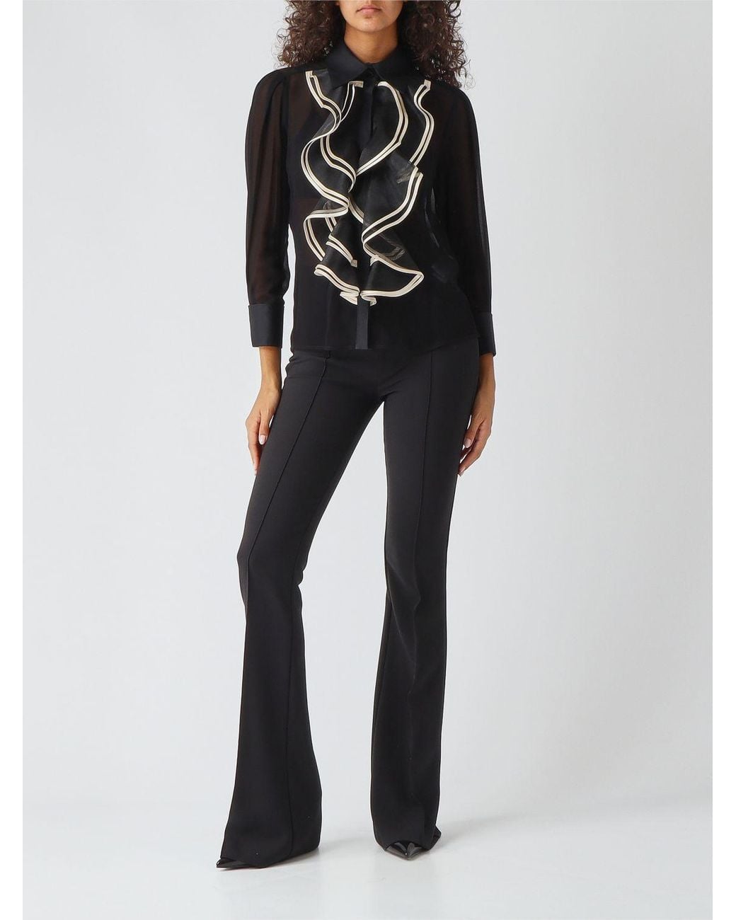 Elisabetta Franchi Black Viscose Shirt With Rouches And French Collar