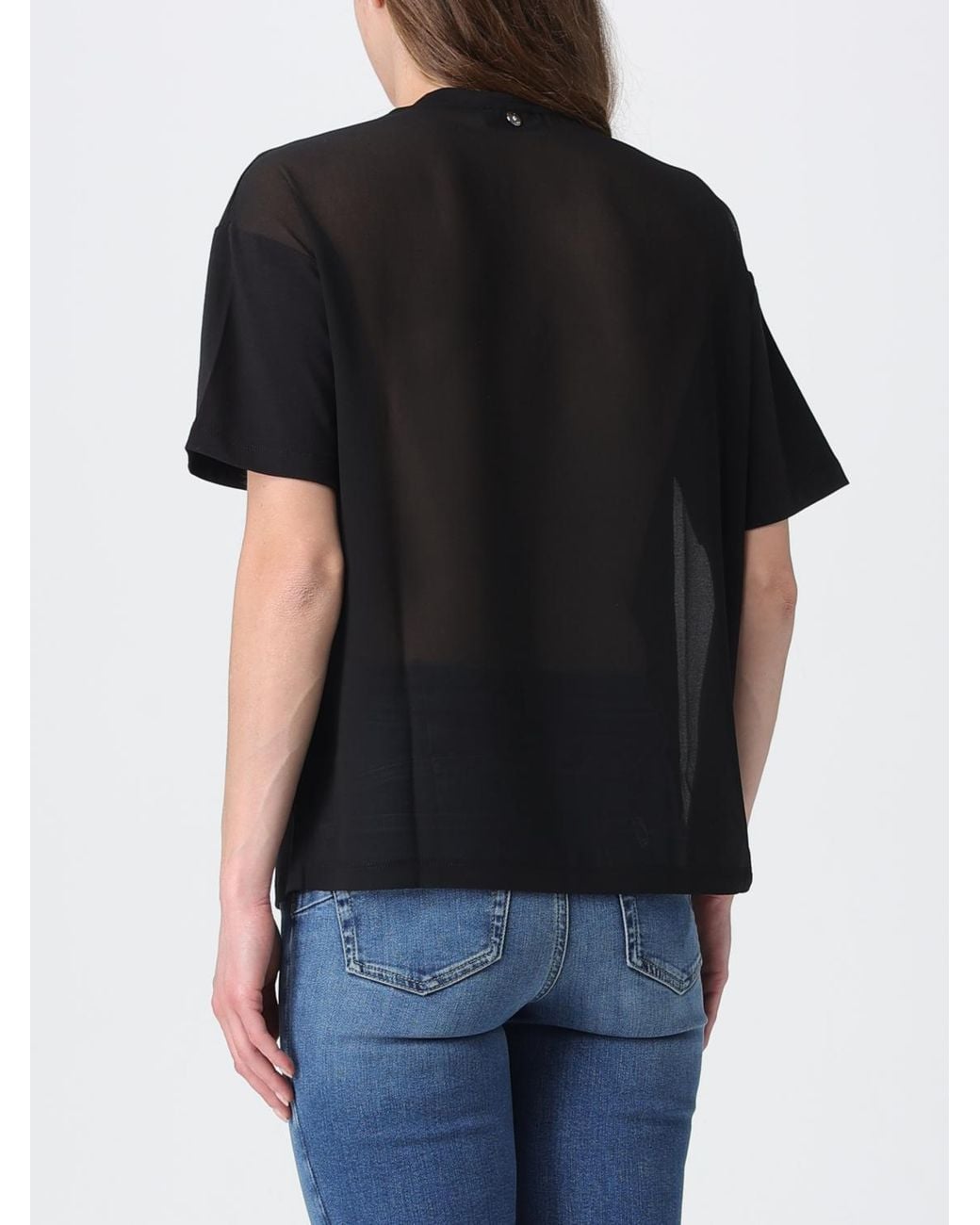 Liu Jo Black Cotton T-Shirt With Jewel Chain