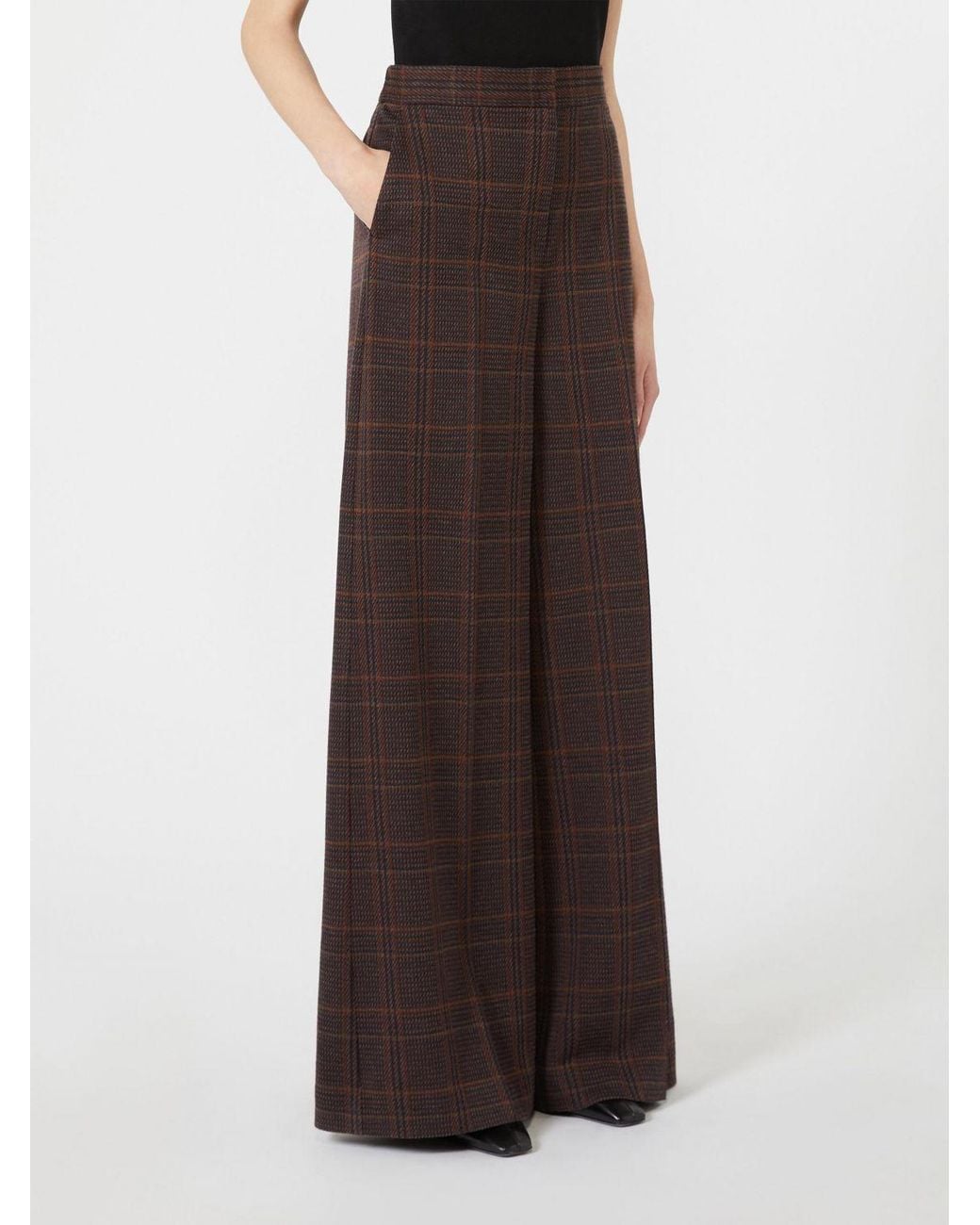 Max Mara Brown High-Waisted Prince Of Wales Palazzo Trousers