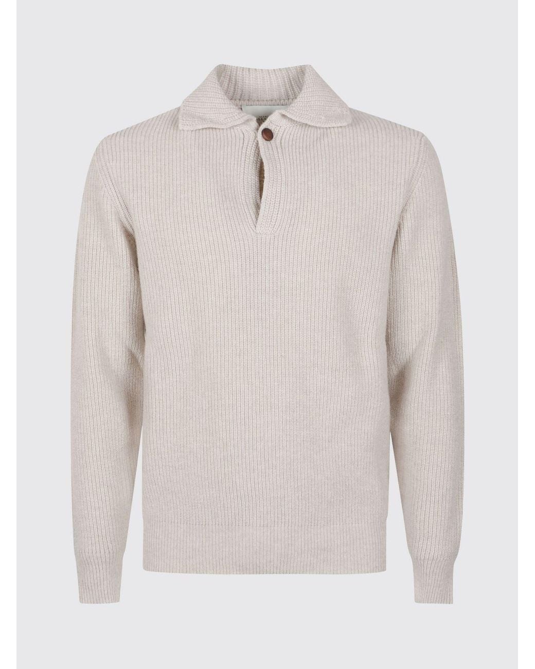 Ballantyne Natural Slim Fit Long-Sleeved Wool Polo Shirt for men