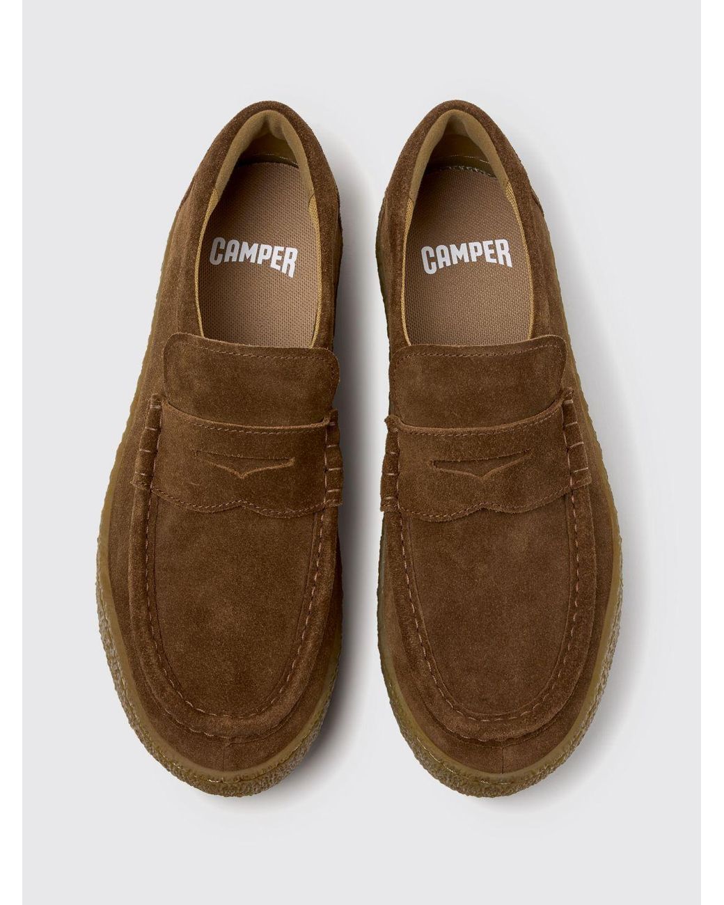Camper Brown Peu Terreno Suede Loafers With Rubber Sole for men