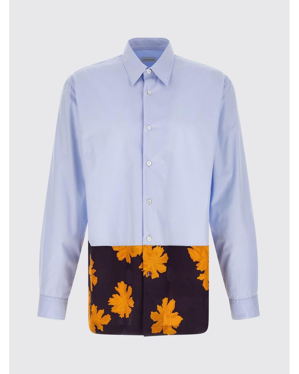 Dries Van Noten Blue Patchwork Cotton Blend Shirt for men