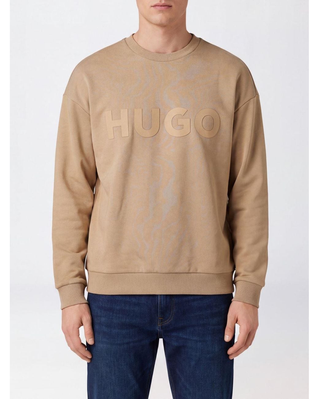 HUGO Blue Crewneck Cotton Sweatshirt With Long Sleeves And Tone-On-Tone Logo for men