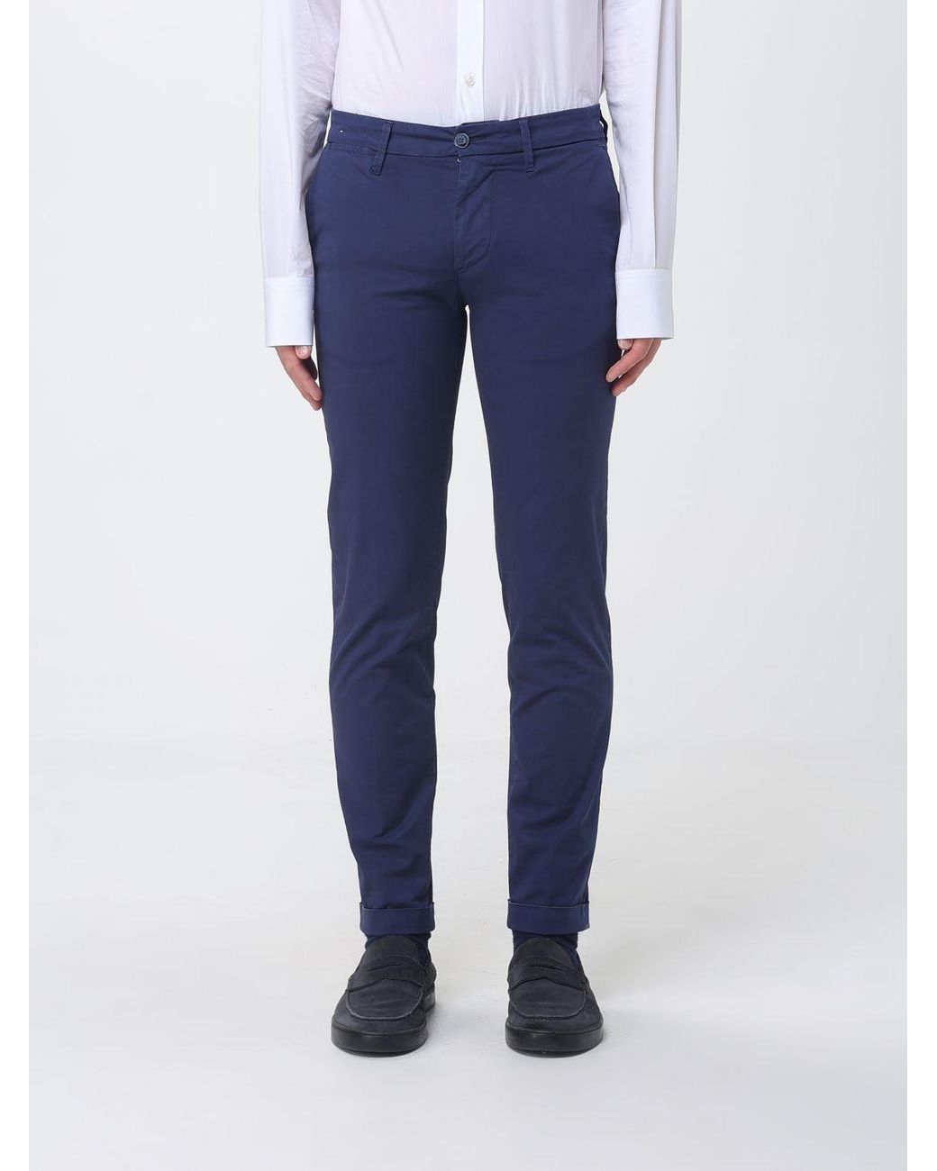 Re-hash Blue Stretch Cotton Chino Trousers for men