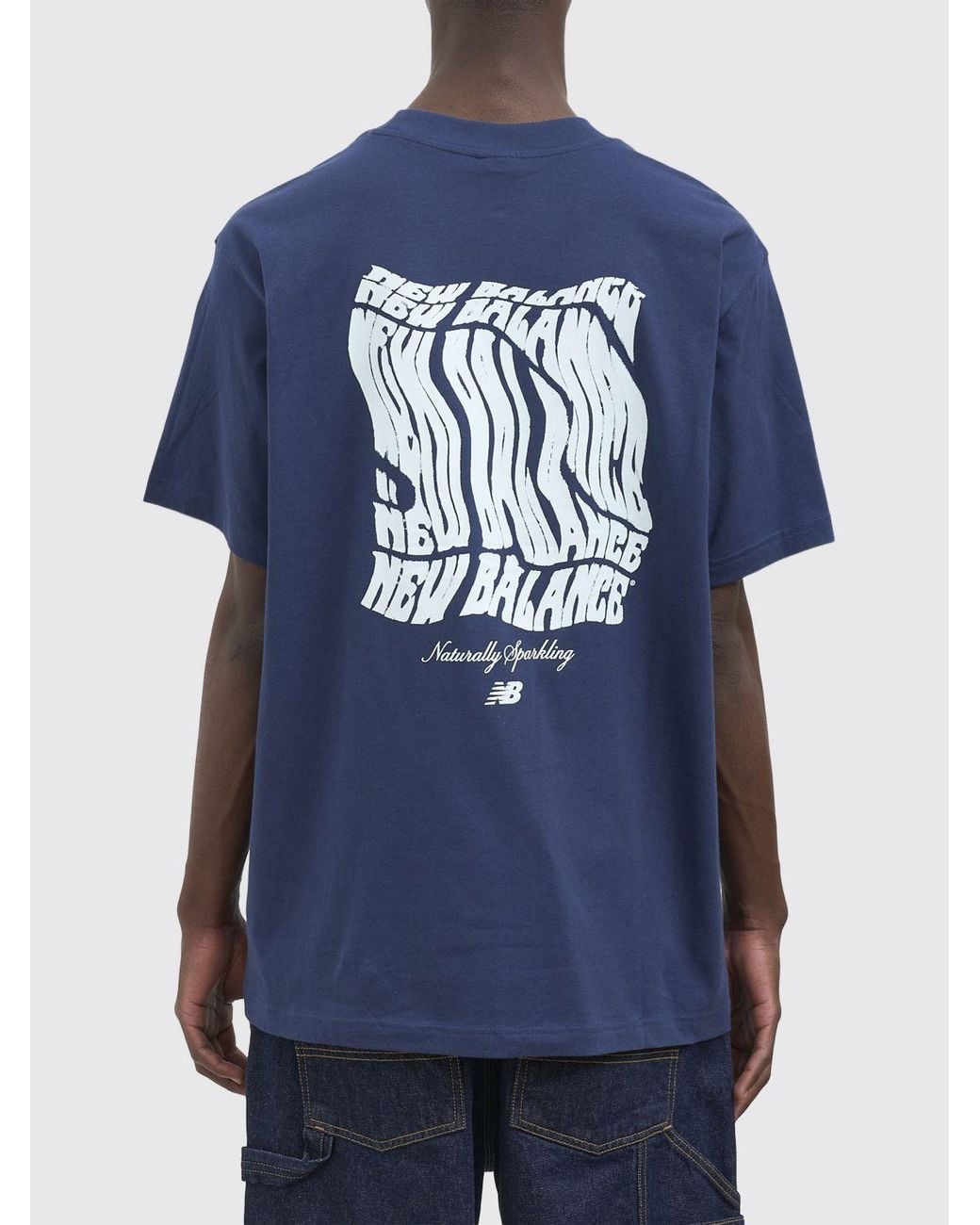 New Balance Blue Relaxed Fit Cotton T-Shirt With Contrast Logo Print for men
