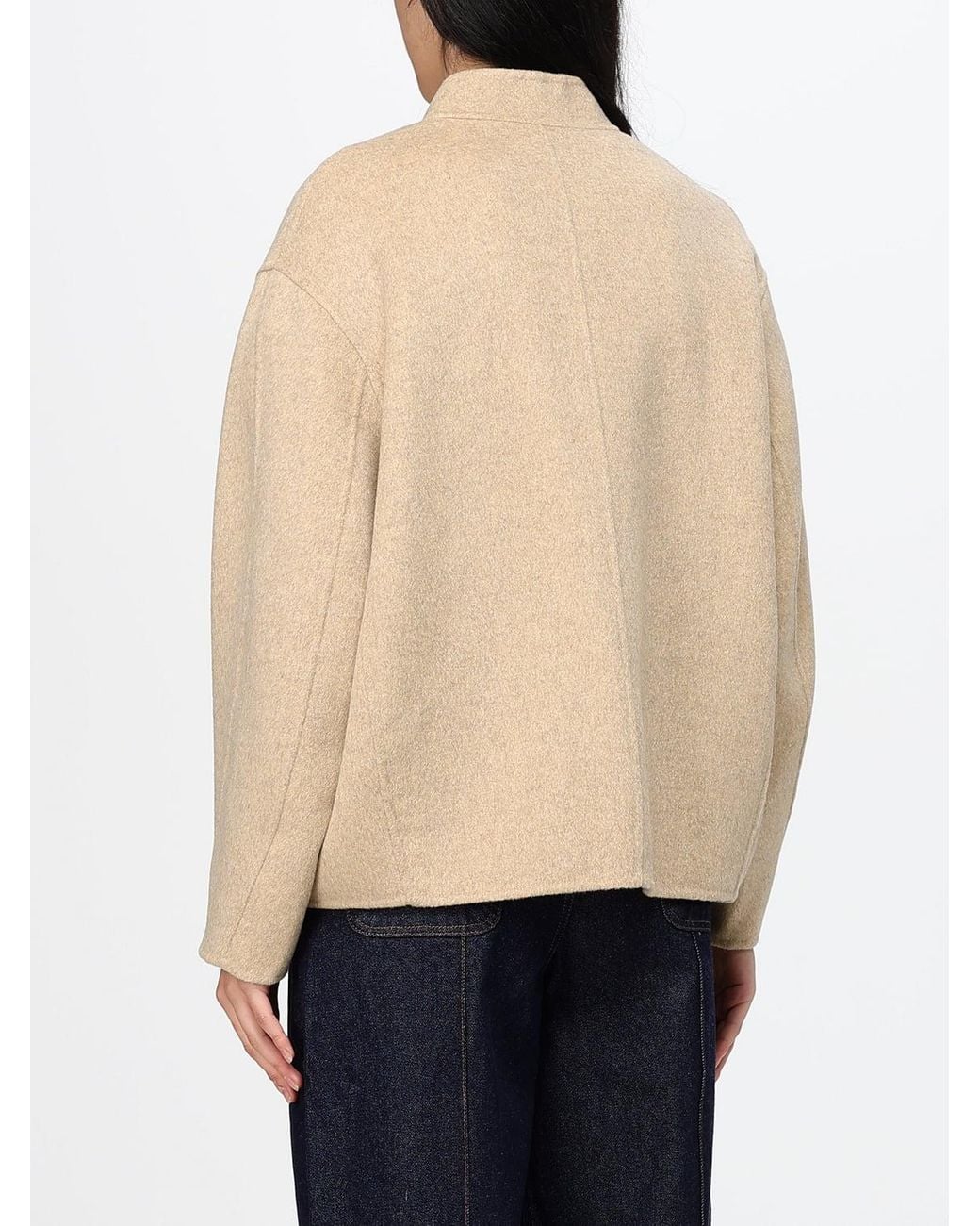 Soeur Natural Single-Breasted Short Wool-Blend Coat With Dropped Shoulders