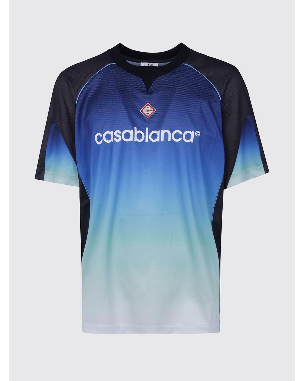 Casablanca Blue Polyester Crewneck T-Shirt With Abstract Graphic Print And Logo for men