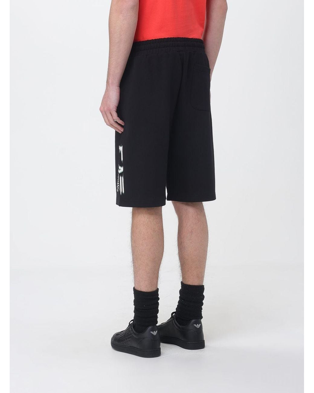 EA7 Black Cotton Jogging Shorts for men