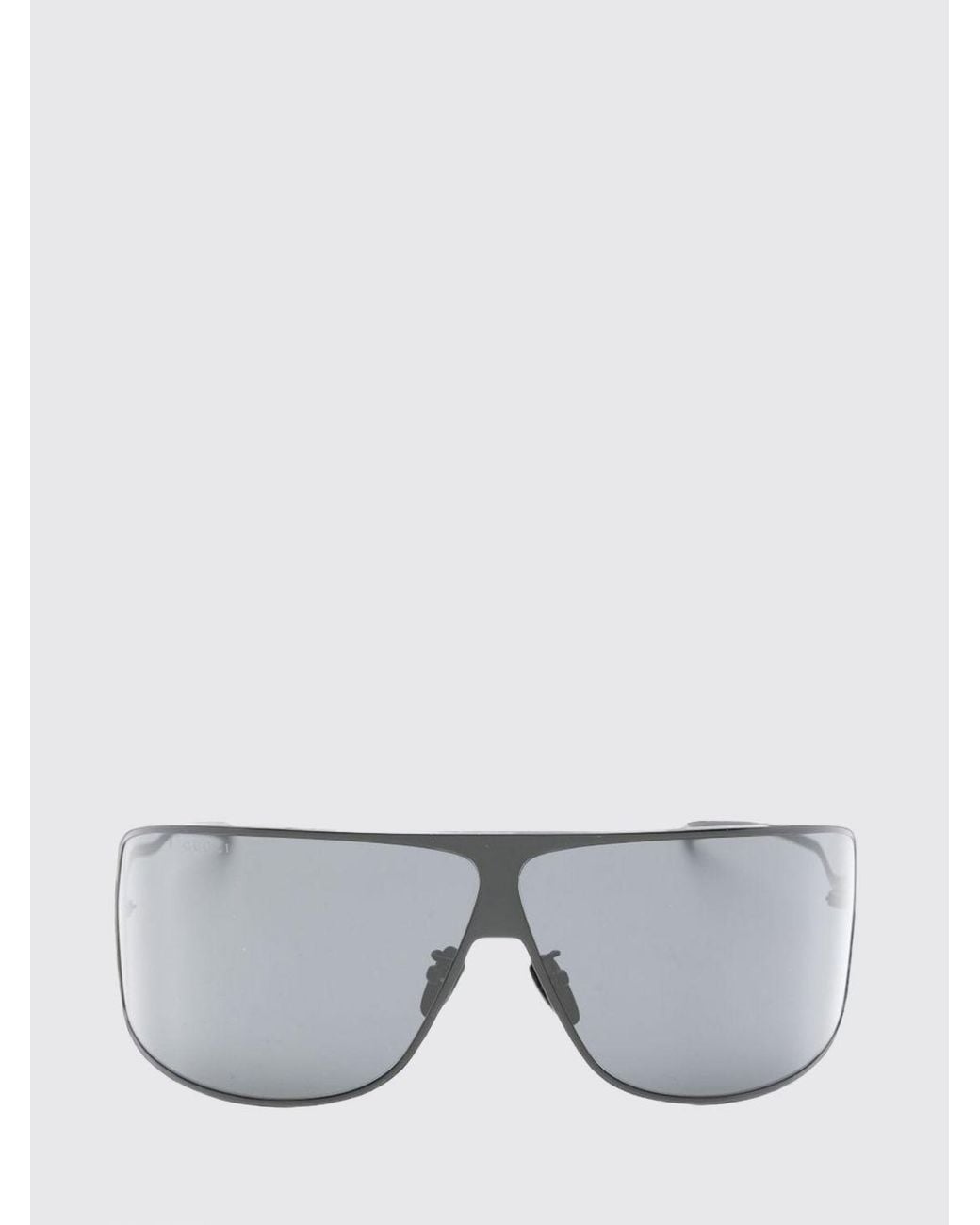 Gucci White Rectangular Metal Shield Sunglasses With Embossed Logo for men