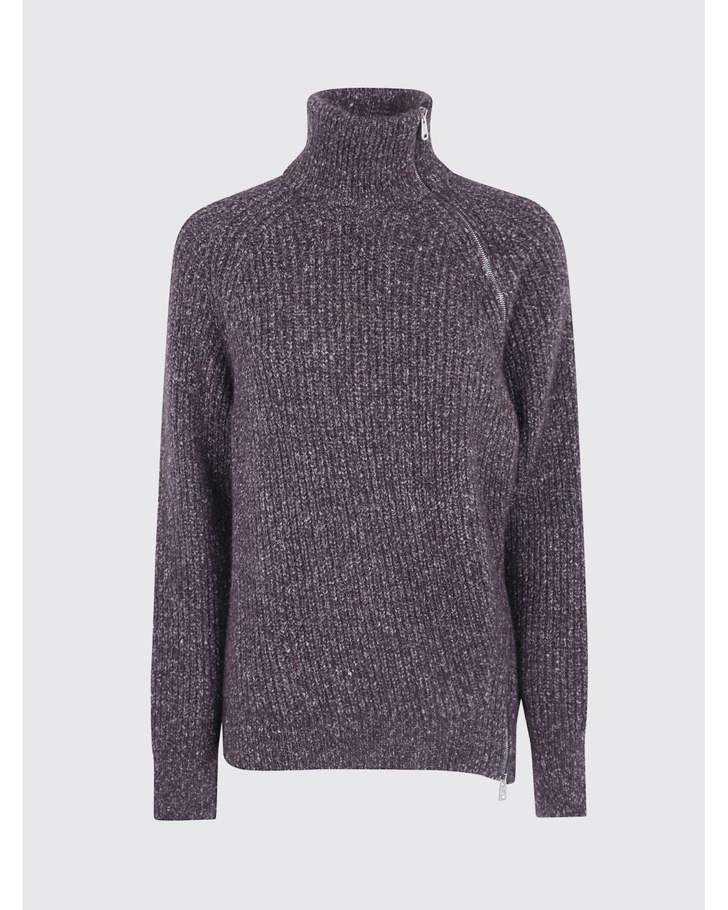 Mrz Purple Slim Fit Zipped High-Neck Alpaca Blend Jumper