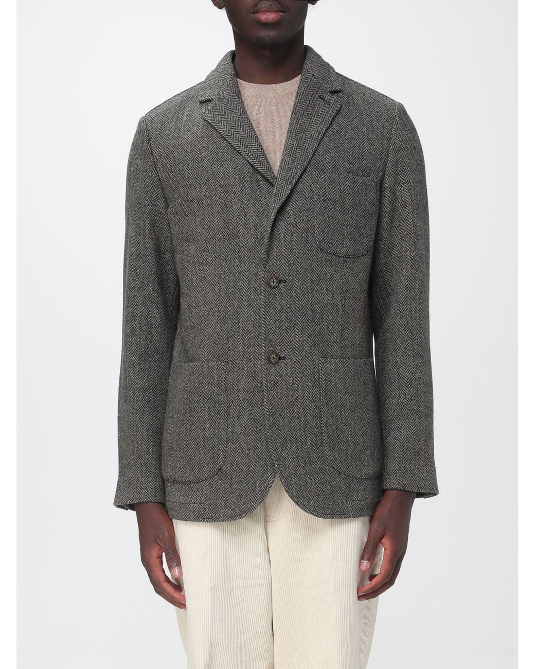 Sebago Gray Short Single-Breasted Polyester Blazer With Lapels And Patch Pockets for men