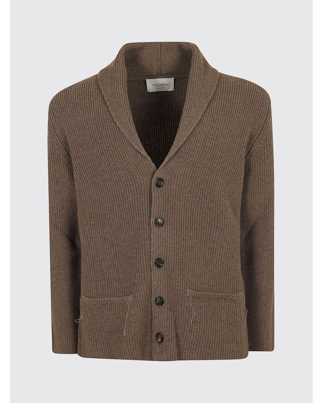 Ballantyne Brown V-Neck Pure Wool Button-Up Cardigan for men