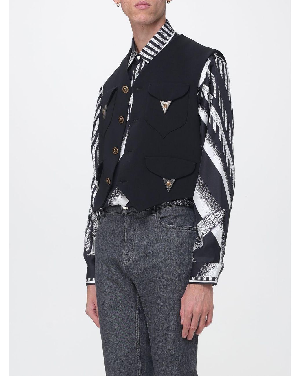 Versace Blue Virgin Wool Tailored Waistcoat With V-Neck And Metallic Buttons for men