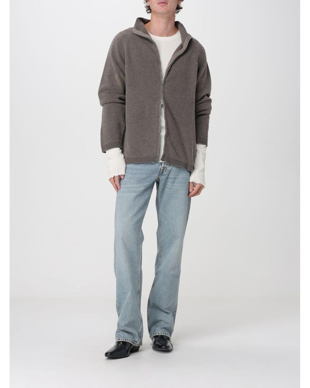 Our Legacy Gray Wool High Neck Cardigan With Front Zip Closure for men