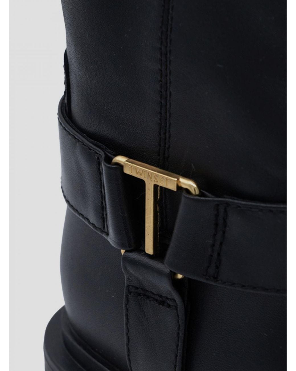 Twinset Blue Knee-High Smooth Leather Biker Boots With Double Pull-Tabs