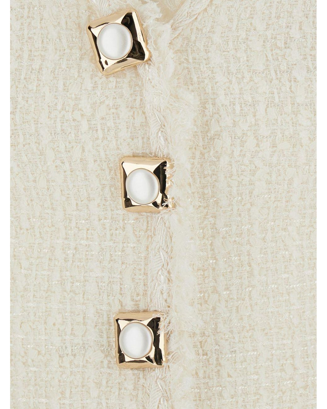 Self-Portrait White Off-The-Shoulder V-Neck Tweed Midi Cocktail Dress