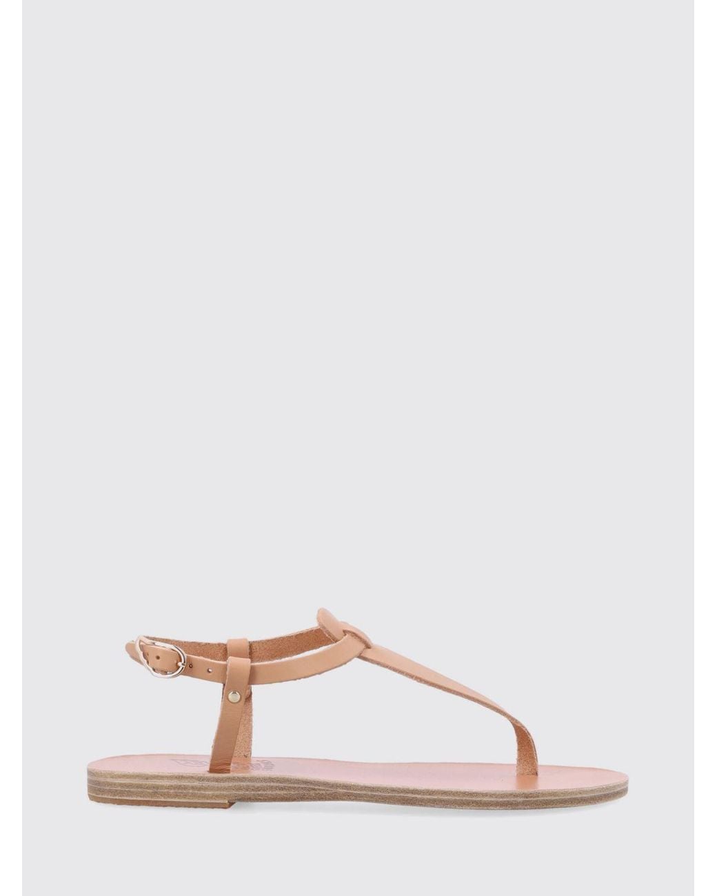Ancient Greek Sandals Natural Leather Low-Heeled Thong Sandals With Ankle Strap