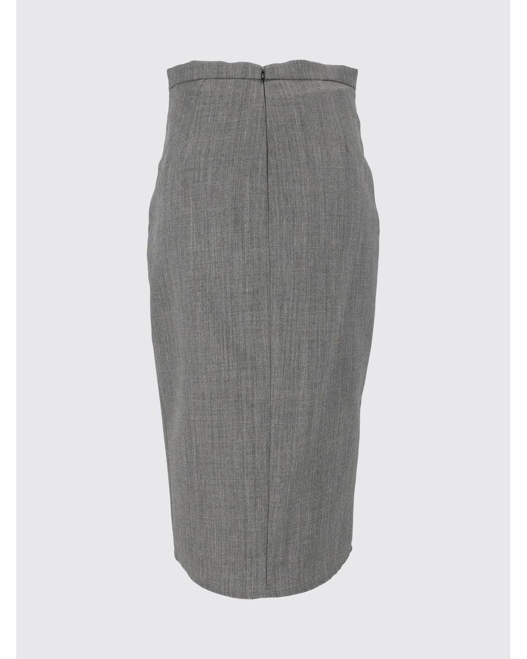 Elisabetta Franchi Gray High-Waisted Virgin Wool Midi Pencil Skirt