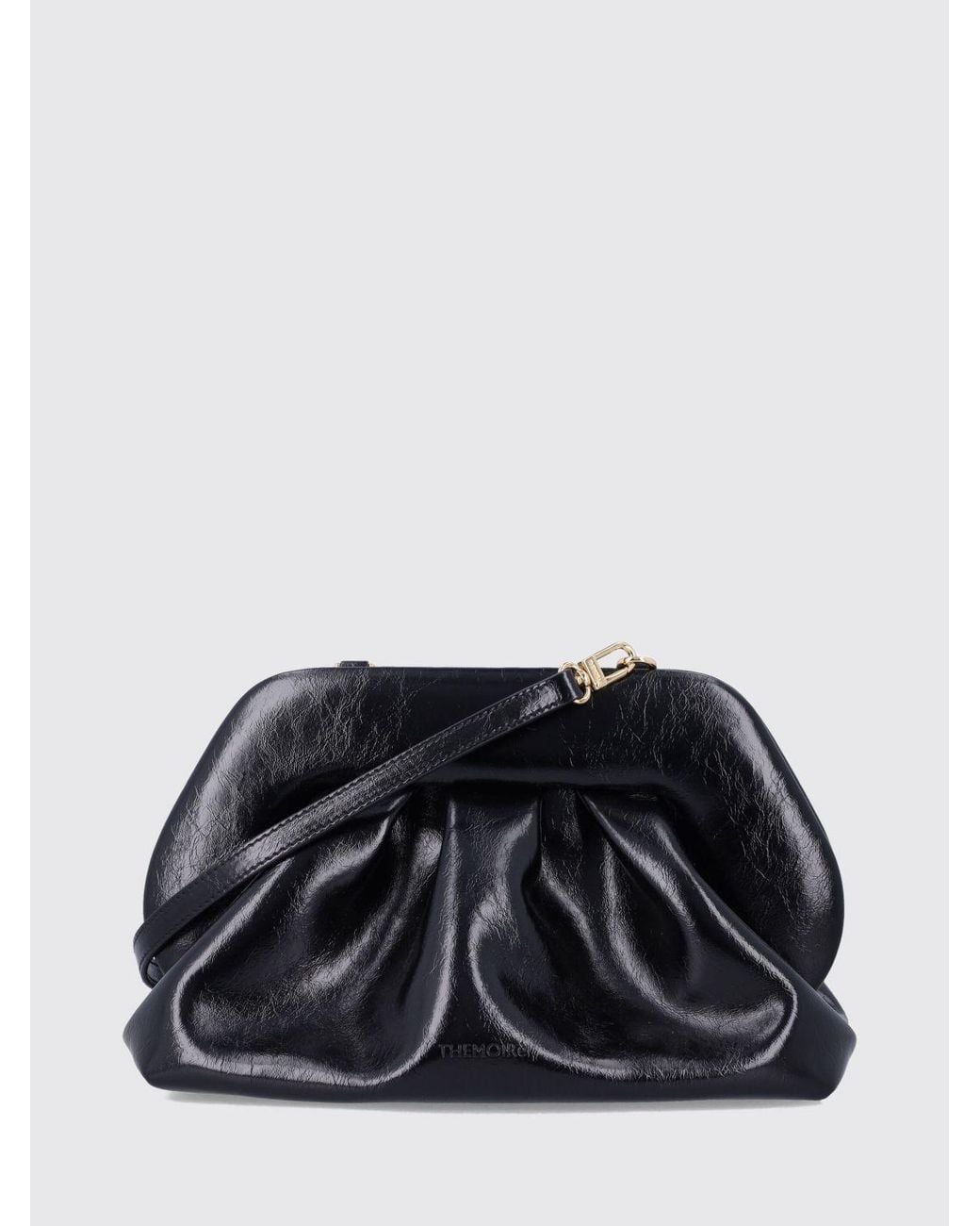 THEMOIRÈ Black ThemoirÈ Bios Draped Vegan Leather Clutch With Removable Strap